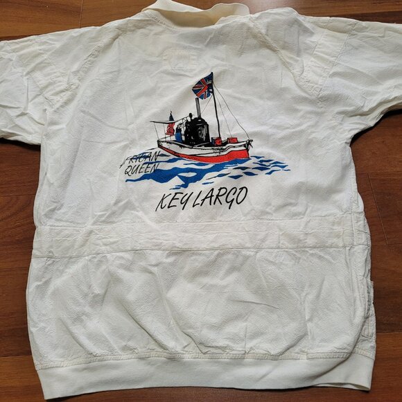 Key Largo FL Cotton Crepe Shirt Nautical Long Sleeve Lightweight Pocket Vintage - Picture 10 of 14